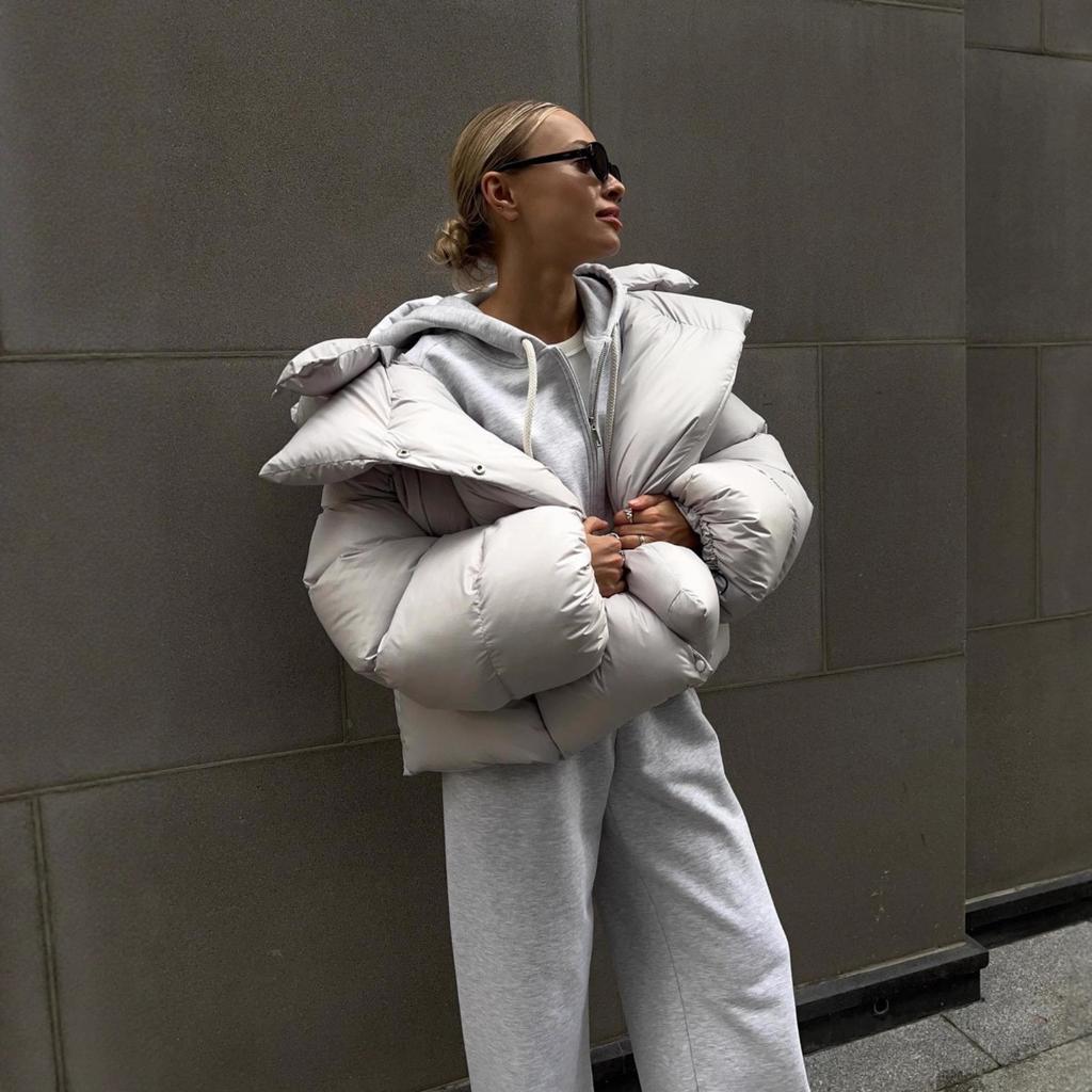 Women's Hooded Long Sleeve Puffer Coat Loose Oversized Solid Streetwear Winter Bubble Jacket