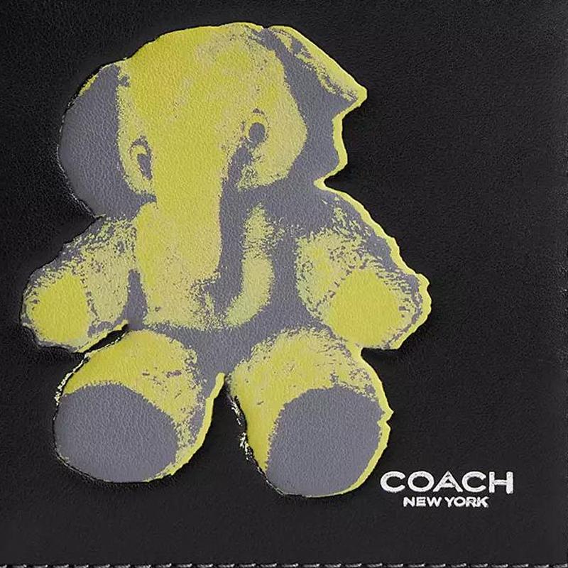 Coach 3 IN 1 WalletEllie 10 Elephant Pattern Cow Leather Wallet Men's Black Black