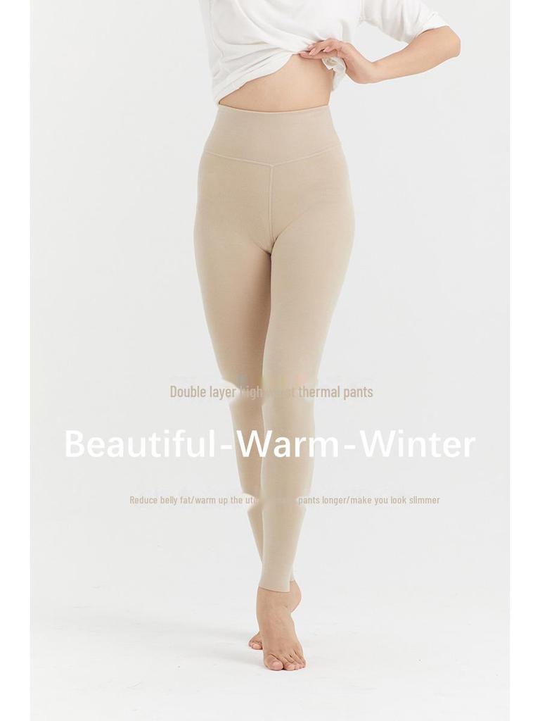 Women's Slim High-Waist German Velvet Warm Pants - Double-Sanded, Body-Heating, 320G for Autumn and Winter
