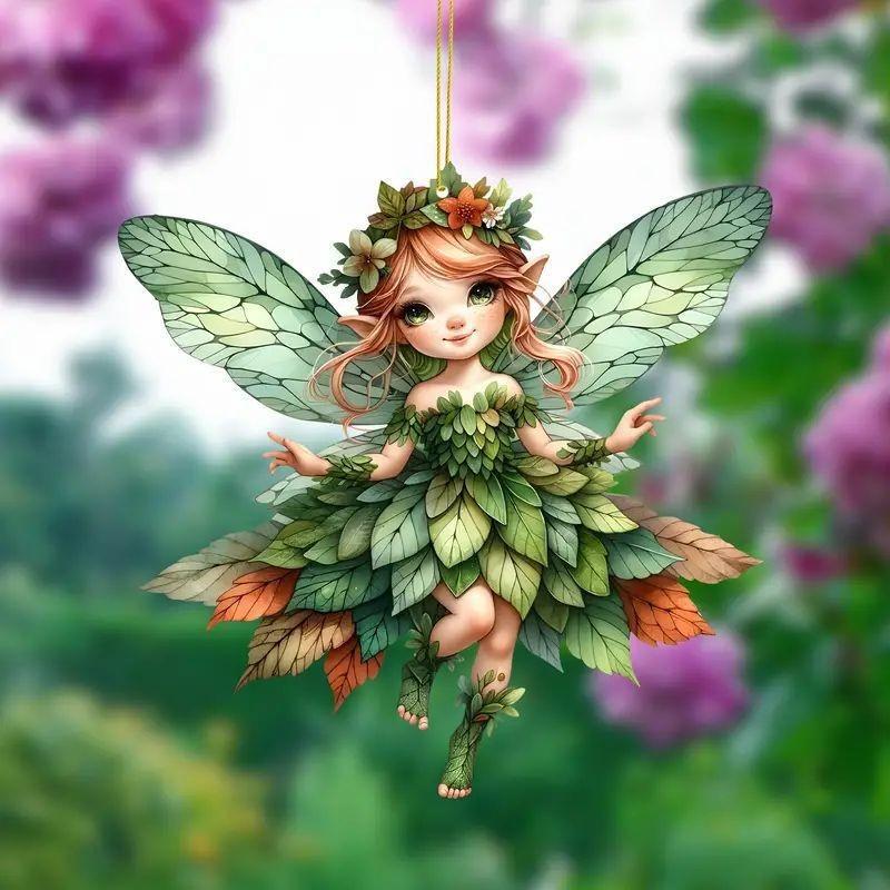 Enchanting Green Fairy Acrylic Pendant Stylish Car Interior Decoration Keyring Accessory