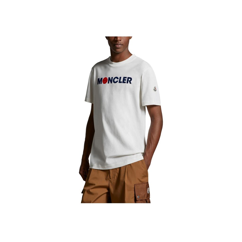 Moncler SS24 Flocked Tennis Logo Crew Neck Short Sleeve T-Shirt Unisex Tops White J10918C00008829HP034