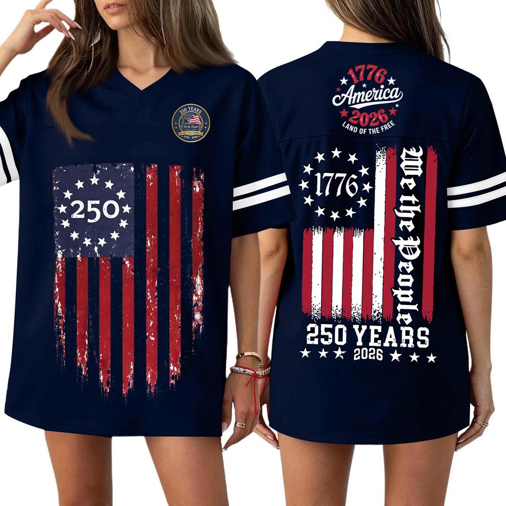 Women's Casual Fashion V-Neck Sports Independence Day Print Short Sleeve Sports T-Shirt Top