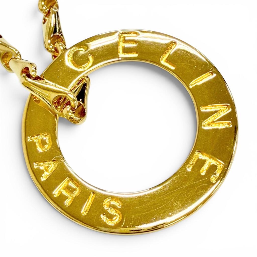 Excellent CELINE Circle Logo Design Chain Necklace Pendant Accessory gold Used