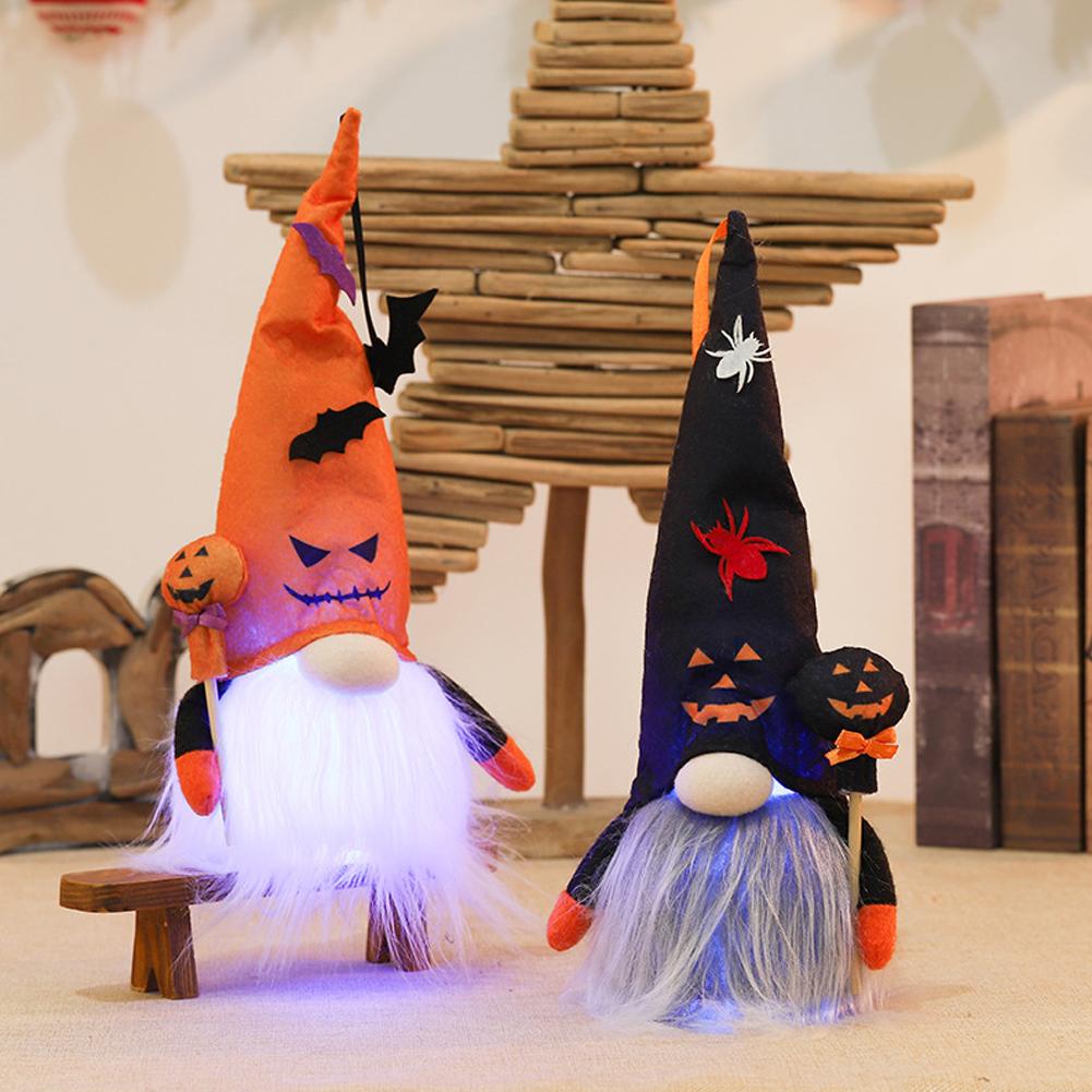 Halloween Faceless Pumpkin Dolls Bearded Gnomes Ornament With Lights Layout Props Home Decoration Accessories