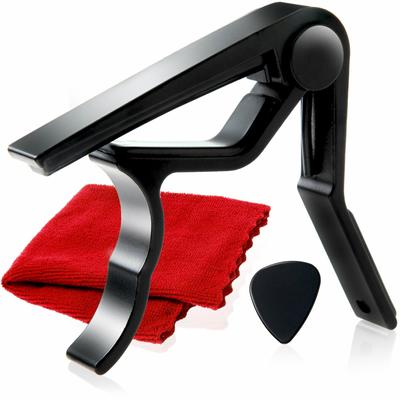 Phoenix One Touch Guitar Capo Tast Care Fiber Cloth Teardrop Type Pick Safe and Secure Warranty 4 Piece Folk Electric Acoustic Black BLACK [type GF]