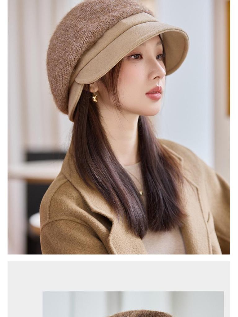 Women's British Style Windproof Beret - Versatile, Warm Metal Label Pleated Painter Hat for Autumn & Winter