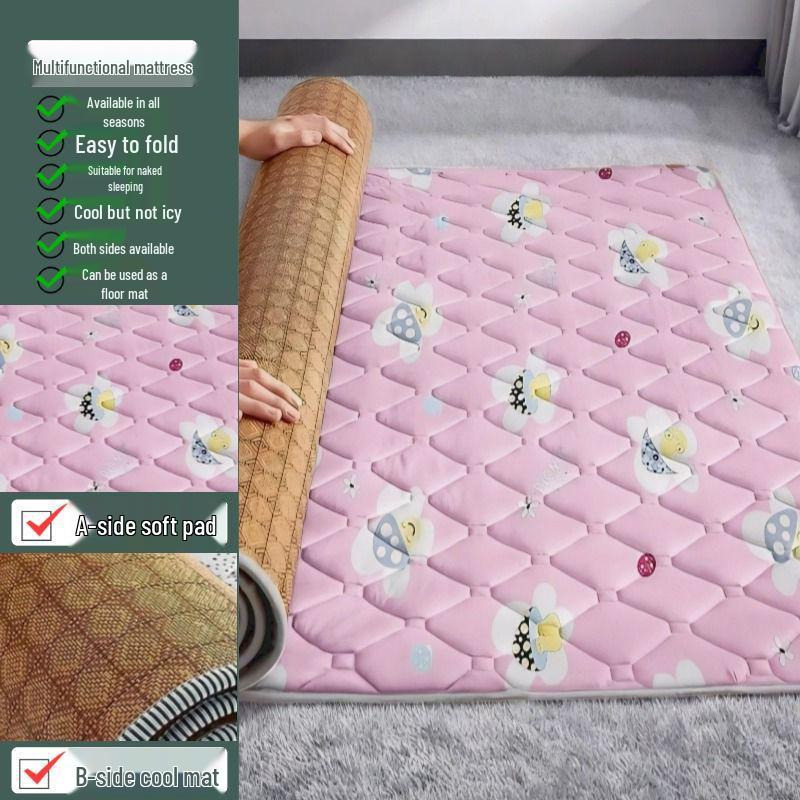 Dual-Sided Foldable Rattan Mattress Pad for All Seasons