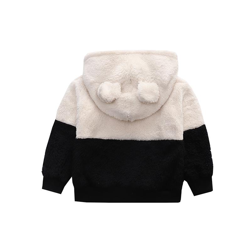 Autumn Baby Kids Boys Hooded with Ears for Girls Sport Coat Children Hooded Polar Fleece Clothes Colorblock Plush Jacket