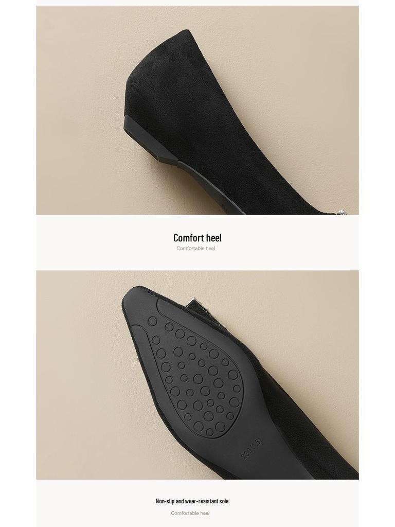 Spring 2025 Rhinestone Pointed-Toe Chunky Heel Loafers for Women