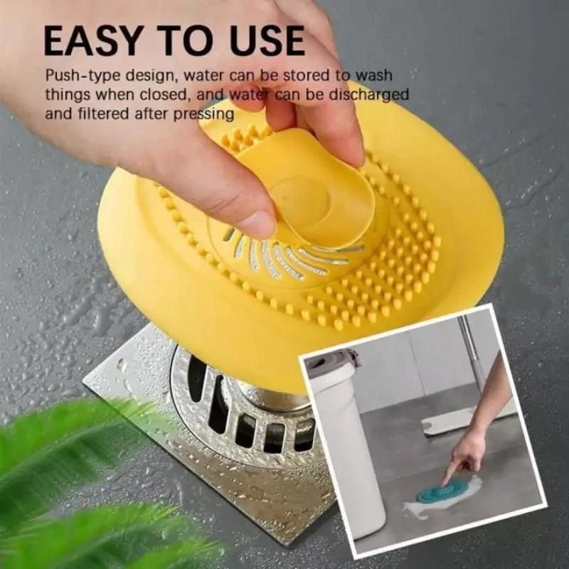 Bathroom Floor Drain Cover Press-Type Washbasin Drain Hair Catcher Anti Clogging Bath Stopper Plug Kitchen Sink Strainer Filter