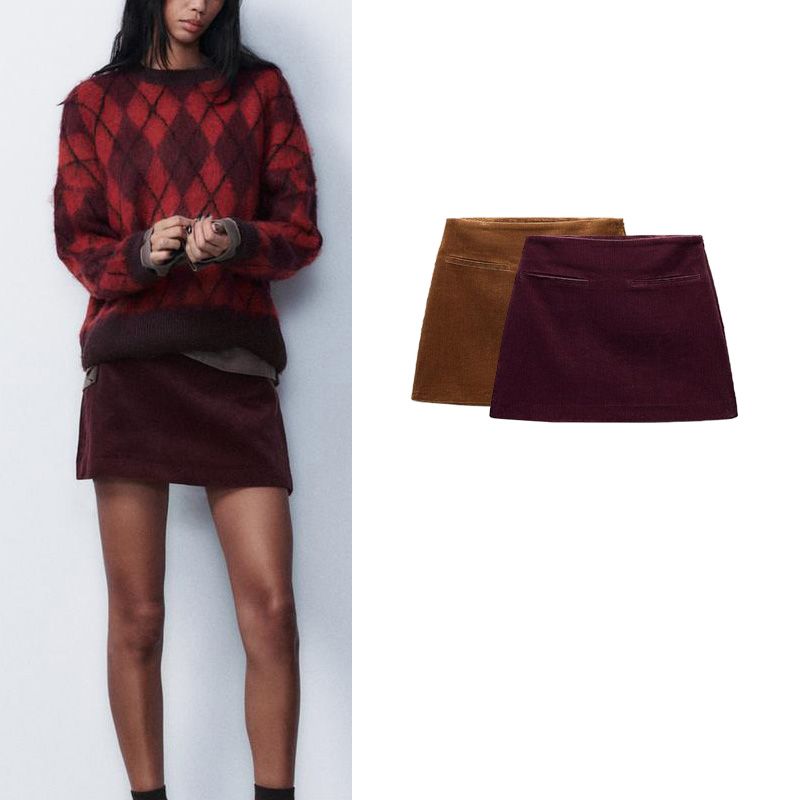 Fall and Winter New Women's Clothing Fashion Leisure Corduroy Cotton Mid Waist Mini A- Line Skirt 1255403
