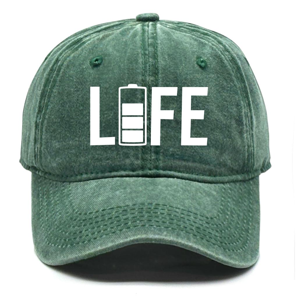"LIFE" Battery Print Unisex Sun Hat Washed Cotton Hat For Woman Fit Snapback Baseball Hat Perfect For Casual Wear
