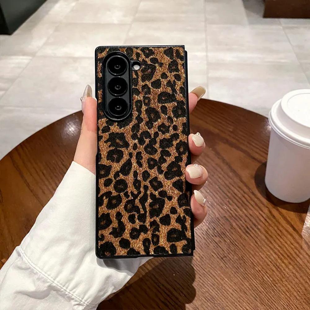 Luxury Fashion Business Sle Flush Leopard Leather Textured Phone Case For Samsung Galaxy Z Fold 7 6 5 4 3 5G Hard PC Back Cover