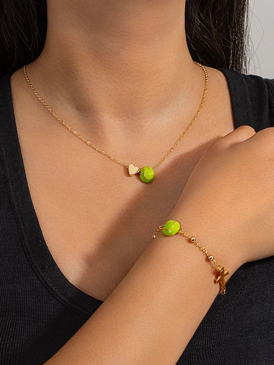

Tennis Love Cross Necklace and Bracelet Set, Sports-style Niche Design Jewelry