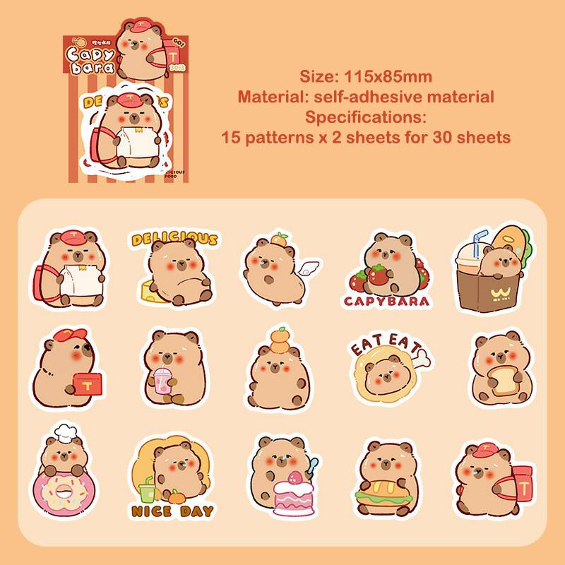 

30 листов креативных забавных наклеек с изображением капибары, игрушечные наклейки Kawaii, сделай сам, мультяшные милые наклейки с изображением капибары, детские подарки
