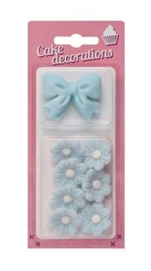 Sugar Flowers Blue Buttercups 7 pcs + Bows 2 pcs Flowers