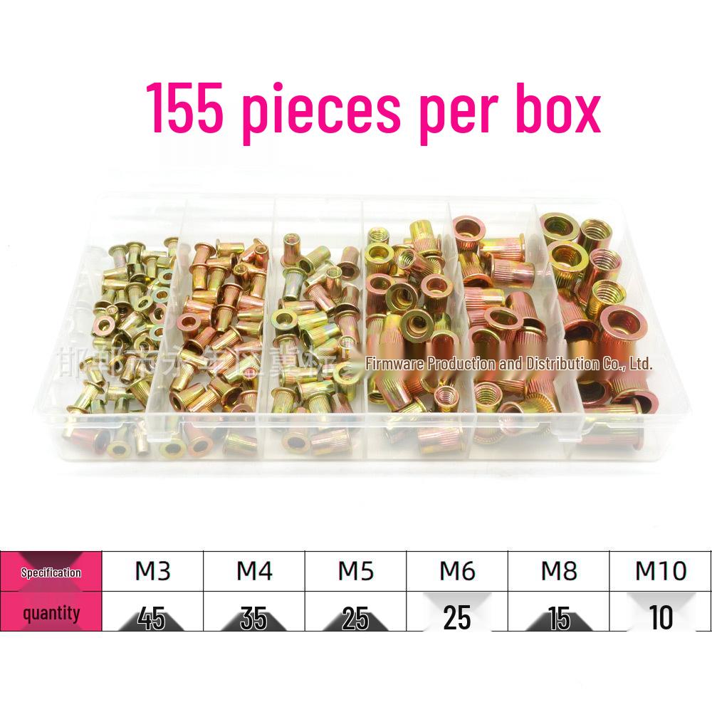 Boxed 220PCS Carbon Steel Rivet Nuts Galvanized Flat Head Vertical Stripe Caps