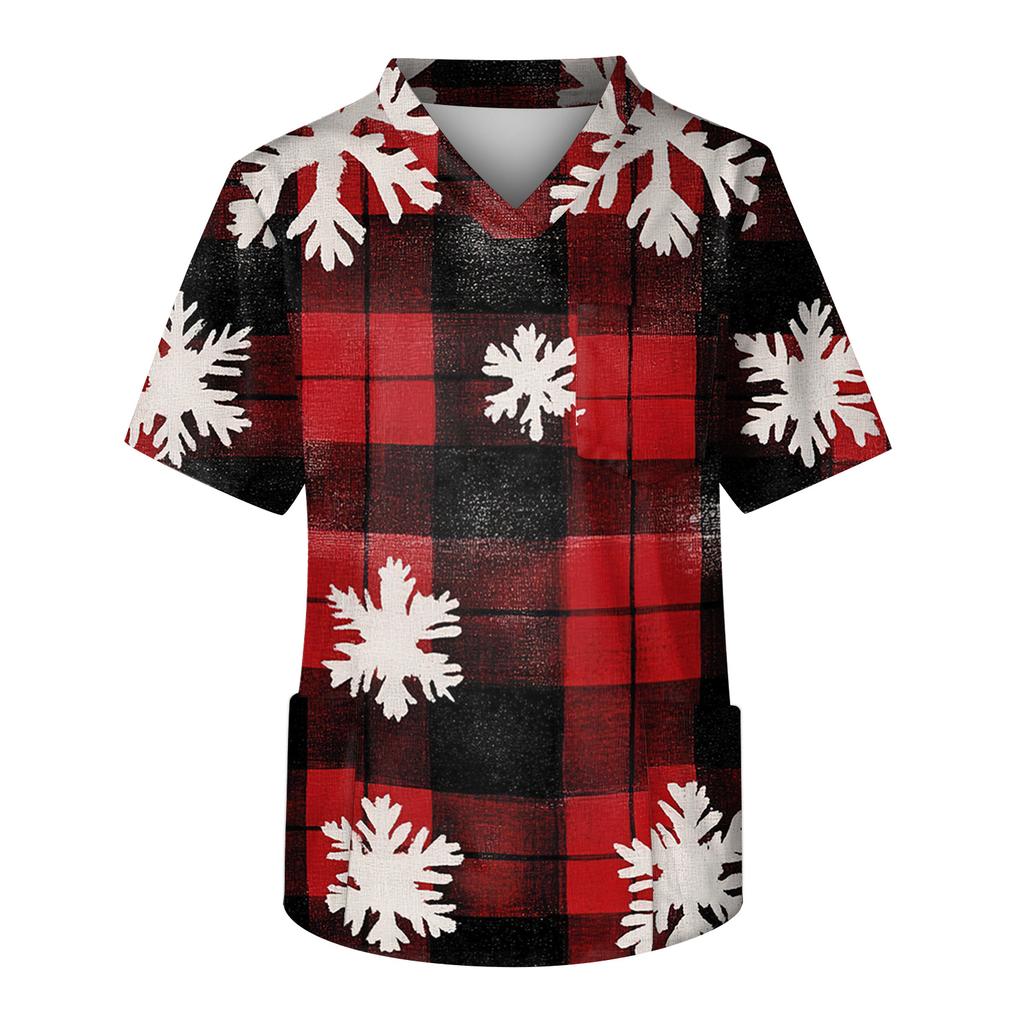 Herren Kurzarm V-Ausschnitt Druck Brusttasche Pflegeoberteil