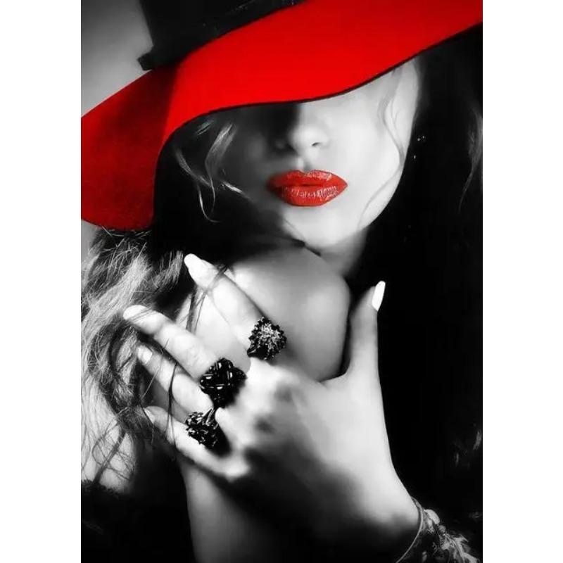 Black White Pictures For Living Room Elegant Red Lips Woman Poster And Print Modern Wall Art Canvas Painting Home Decor