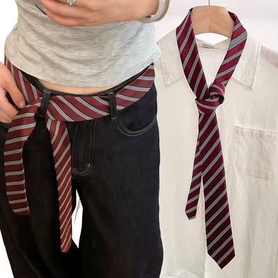 Adjustable Red Stripe Design Tie Belt Unisex Waist Accessory Necktie Style Belt Fashion Accessory