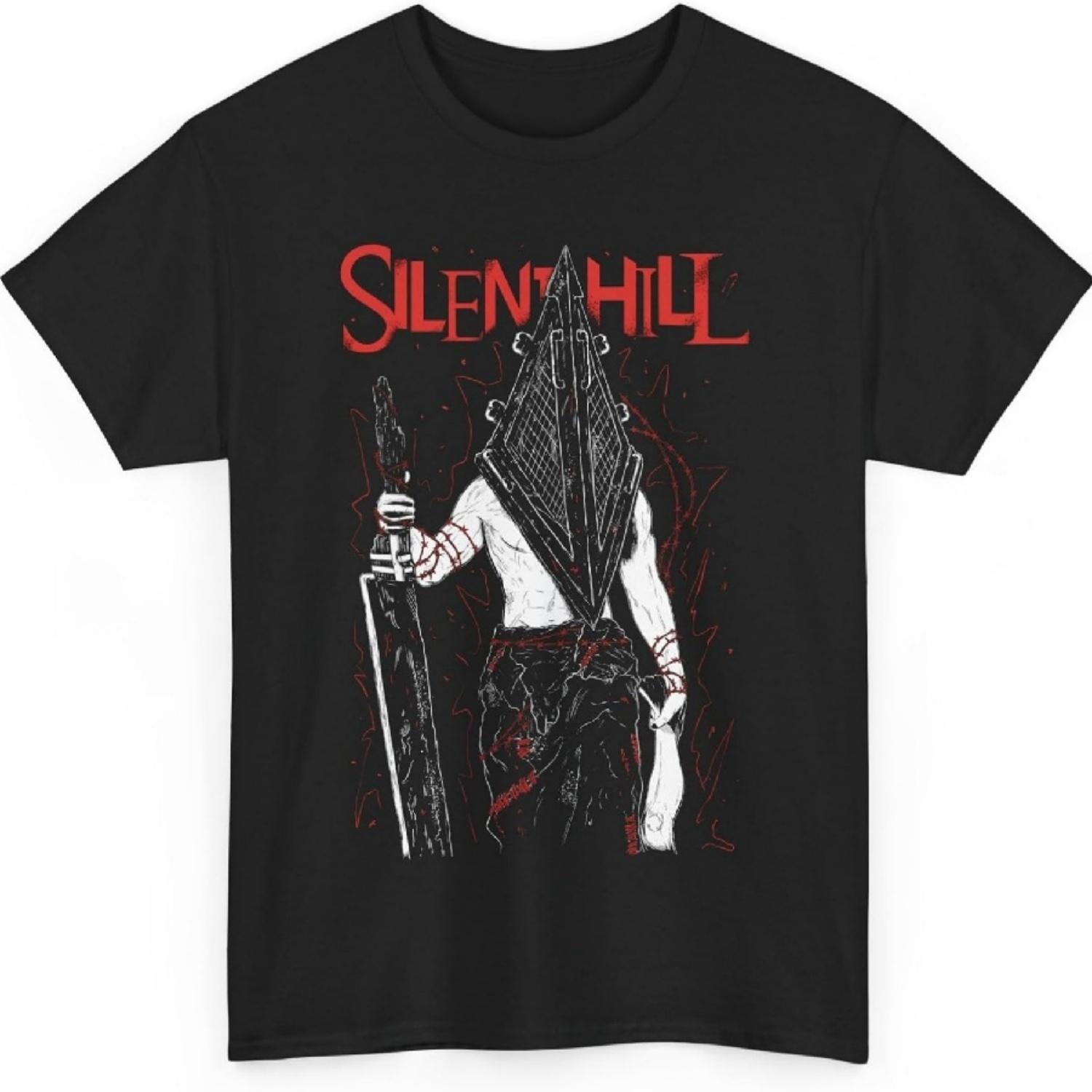

Silent Red Thing T Shirt Silent Hill Pyramid Head Heavy Metal Band Horror Shirt Movie Retro Tee for Men Black XXXXXL чорний