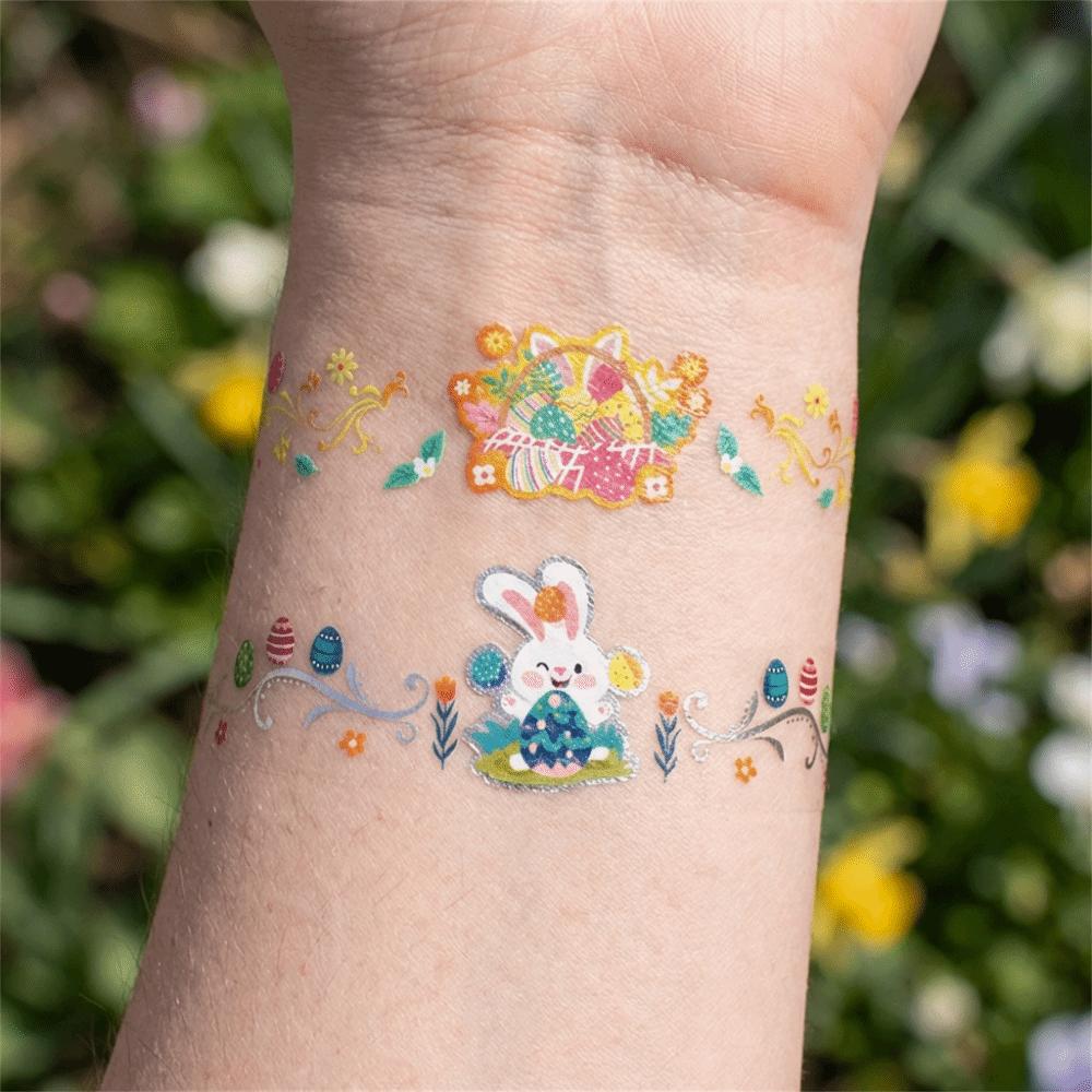 Wrist Arm Face Leg Face Temporary Tattoo Rabbit Carrot Eggs Flower Freckle Tattoo Easter Day