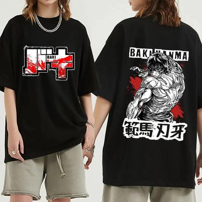 Dames Katoenen T-shirt Japanse Anime Print Baki Hanma The Grappler Grafisch Casual Mode Goth Kleding Korte Mouw T-shirt Unisex