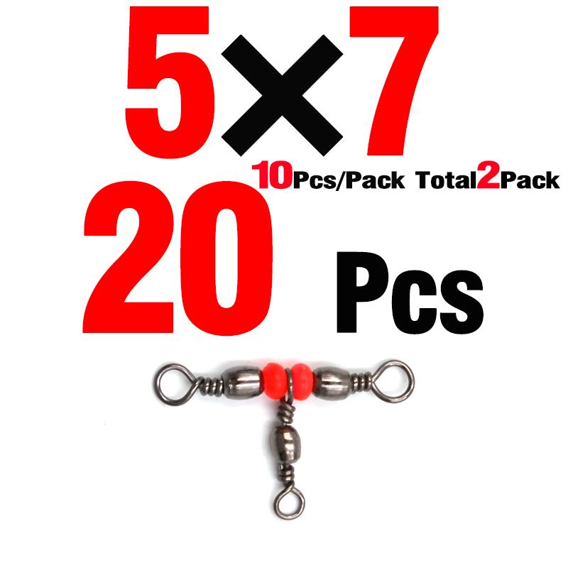 MNFT 20 Stück 11 Größen 3-Wege T-Drehgelenk Barrel Swivel Verbinder Rote Perlen Triple Swivel Kreuzleine Angelzubehör Angelzubehör