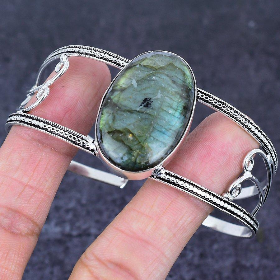 Labradorite Gemstone 925 Sterling Silver Cuff Bangle Adjustable