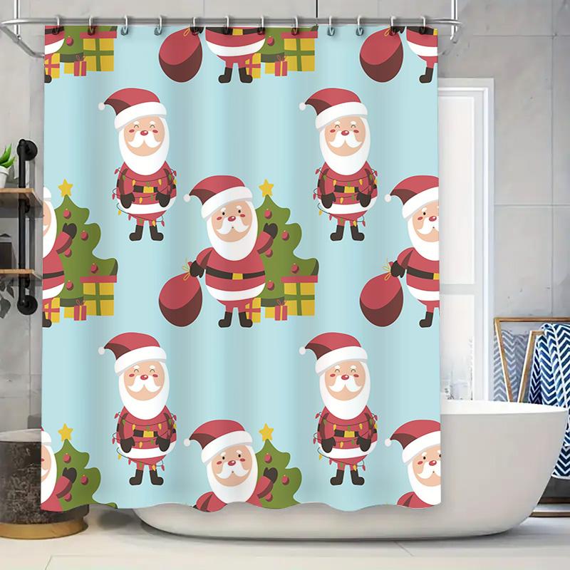 

Christmas Shower Curtain, Santa Claus Patterned Plastic Waterproof Home Decor Waterproof Fabric Bathroom Accessories Set Xmas Ch W60H190(CM)-1 Pcs