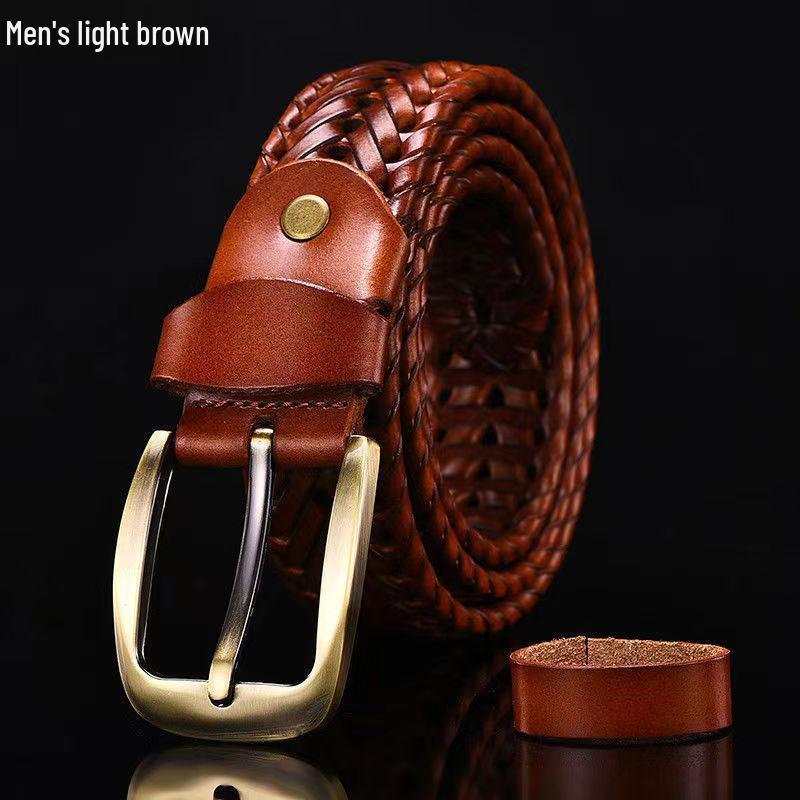 Men's Artistic Retro Woven Leather Belt with Pin Buckle - Ethnic Style Mesh Design