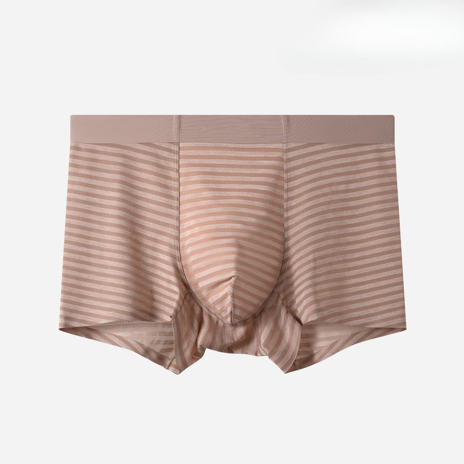 Men s Summer New Thin Striped Ice Silk Mulberry Silk Antibacterial Breathable Boxer Briefs L