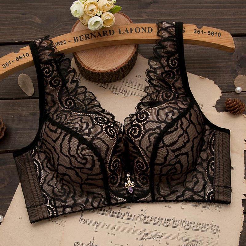 Lace Jacquard Solid Color Bra Deep V Gathered Bra 3/4 Cup Adjustable Shoulder Strap Bra No Steel Ring Underwear Anti-smearing Tube Top