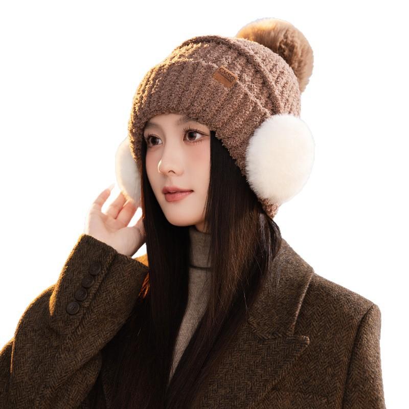 Solid Color Versatile Outdoor Casual Earphones Bag Ear Protection Hat Autumn and Winter Thick Plush Hat Fashionable British Style Warm Hat New