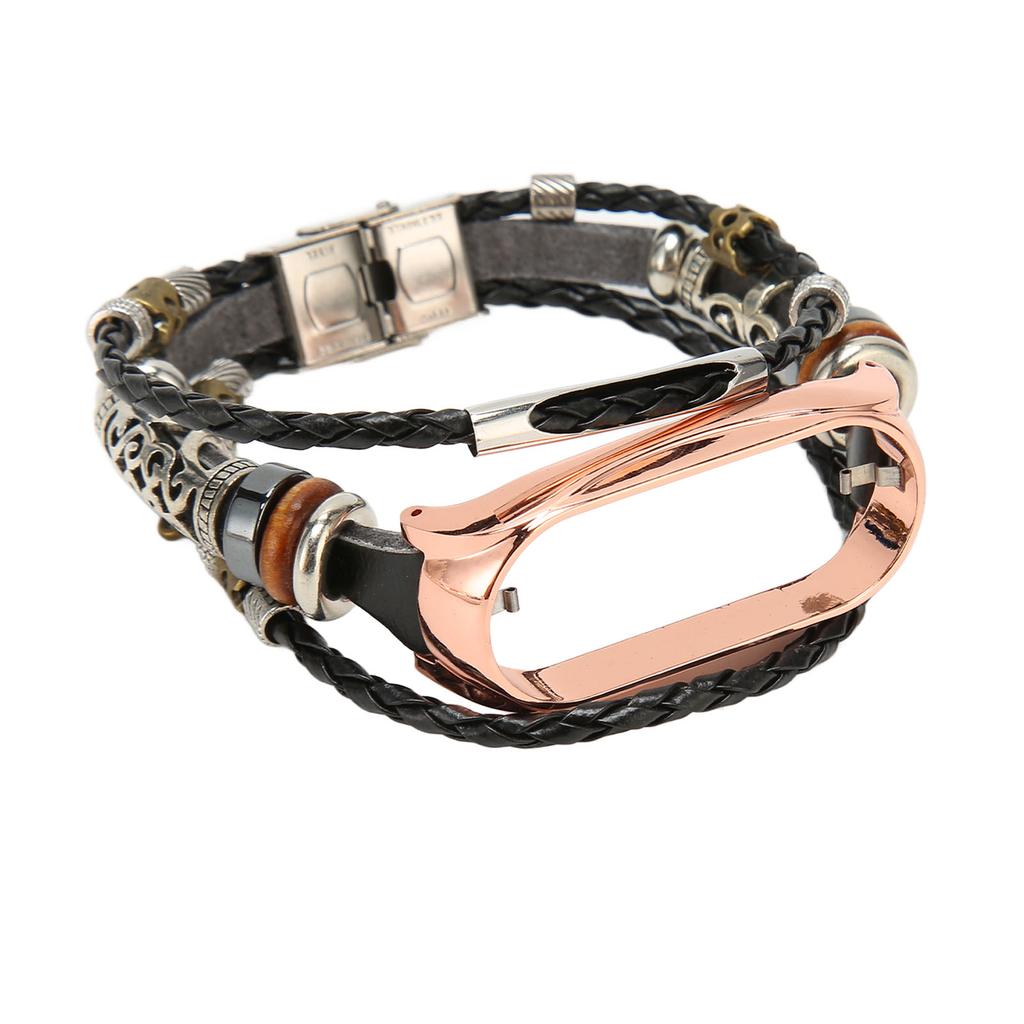 For Xiaomi Mi Band 7 Lærreim Metallspenne Retro DIY Smartklokkerem Erstatningsarmbånd Svart og Gull