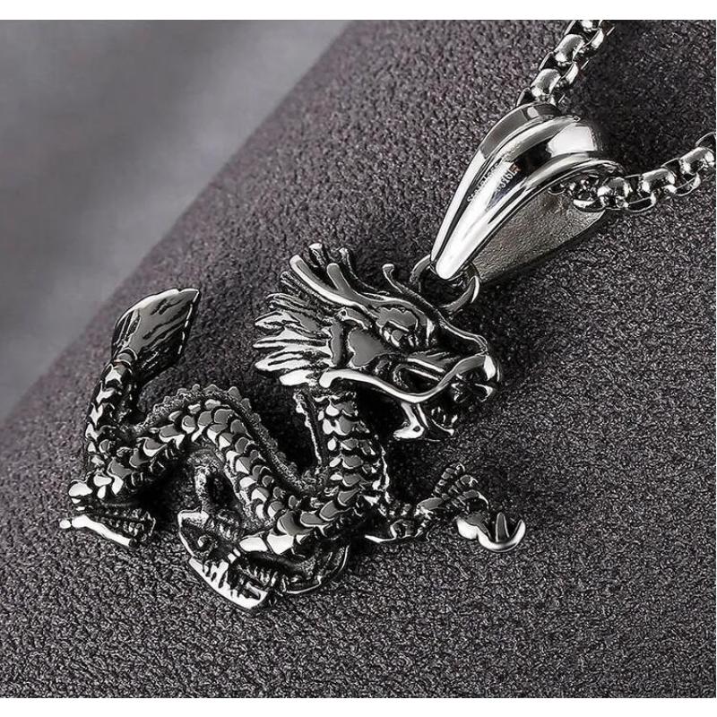 New Creative Zodiac Dragon Pendant for Men, Titanium Steel Dragon Necklace, Trendy Titanium Steel Jewelry Pendant