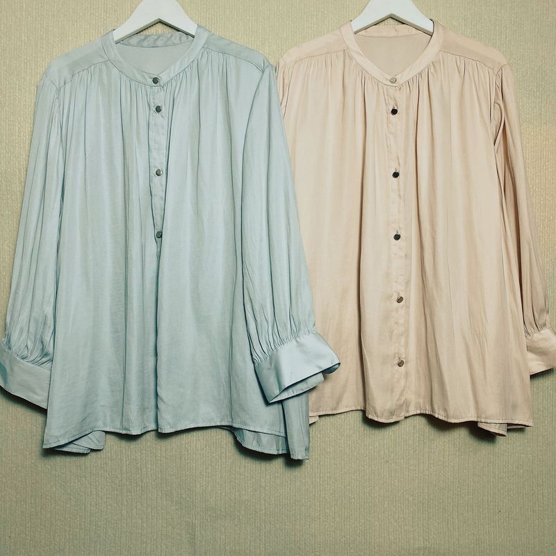 Order Leftover Stock Soft Silks and Satins Fabric Small Stand Collar Open Three-Quarter Sleeve Shirt Female Pure Color Accessible Luxury Professional