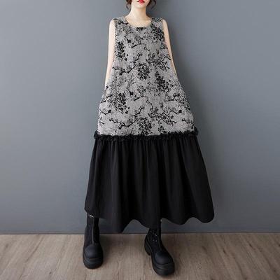 Sem mangas plus size vintage floral novo em vestidos para mulheres casual solto longo vestido de verão