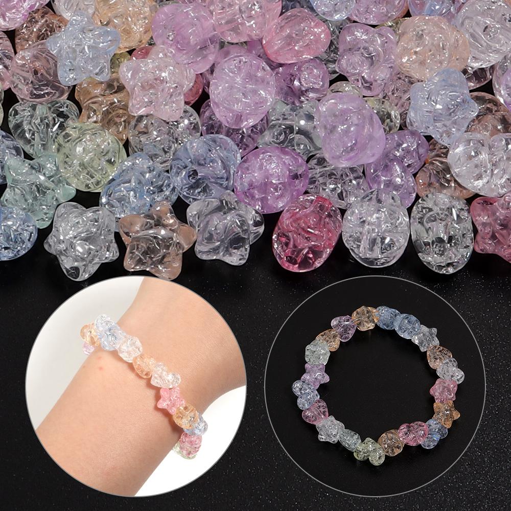 50pcs Acrylic Crackle Beads Colorful Heart Star Loose Spacer Beads For Jewelry Making DIY Bracelet Necklace Keychain Accessories