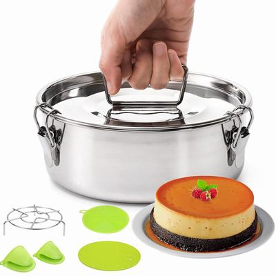 Stainless Steel Flan Mold for Baking Making Cheese Cake Chocolate Pudding Round Baking Pan Flan Pan with Lid Instant Pot