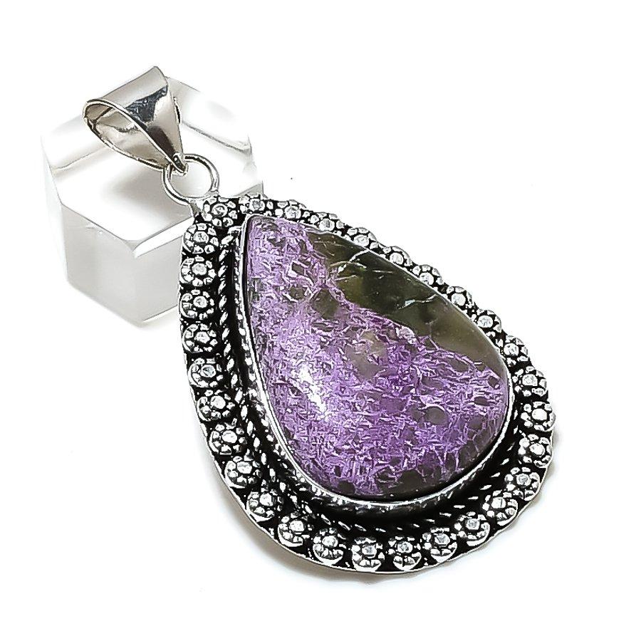 Natural Purpurite Gemstone Handmade 925 Sterling Silver Pendant 2.25  ETC-14222