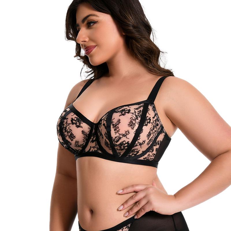 European & American Plus Size Anti-Sagging Mesh Lingerie Bra for Large Busts