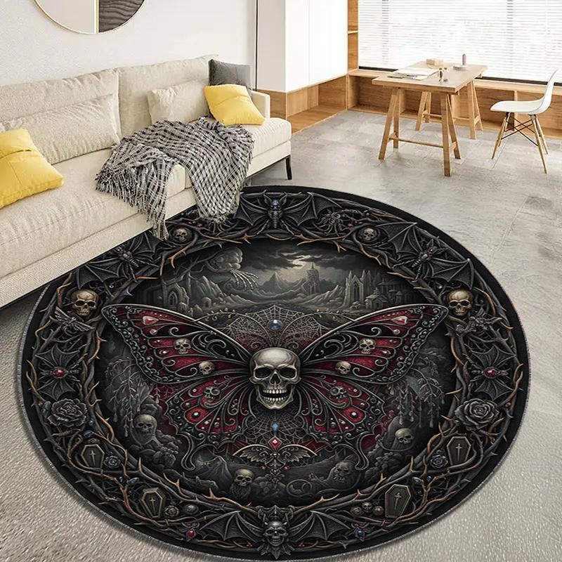 Schmetterling Gotischer Prunk Runder Teppich, Teppich für Wohnzimmer Schlafzimmer Sofa Spielzimmer Dekor, Rutschfeste Fußmatte83