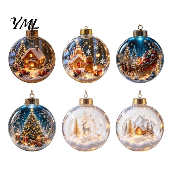 Christmas Hanging Decorations Ball Ornament with LED Lights, Snow Scene Acrylic Clear Theme Decor, Shatterproof Xmas Tree Sphere Holiday
