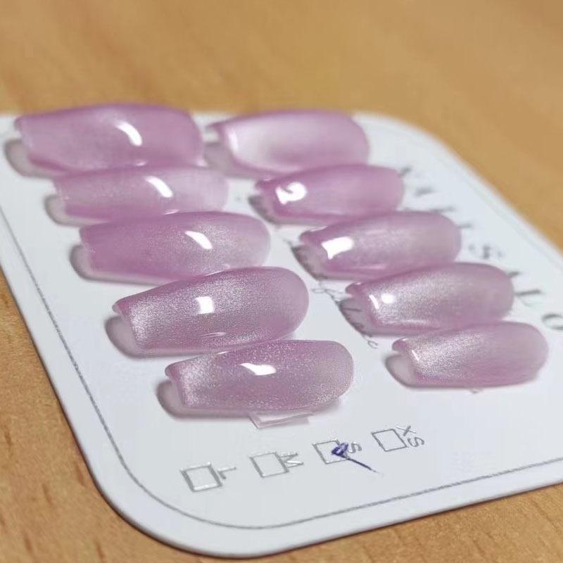 100% HANDMADE Almond Shape Artificial Nail Art Purple Aurora Cat Eyes Full Cat Eyes Matte Frosted Minimalist Nails Reusable and Removable Fake Nails