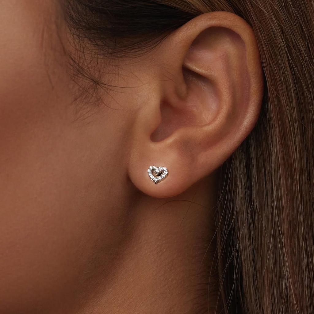 Heart Crystal Stud Earrings for Children, Silver 925