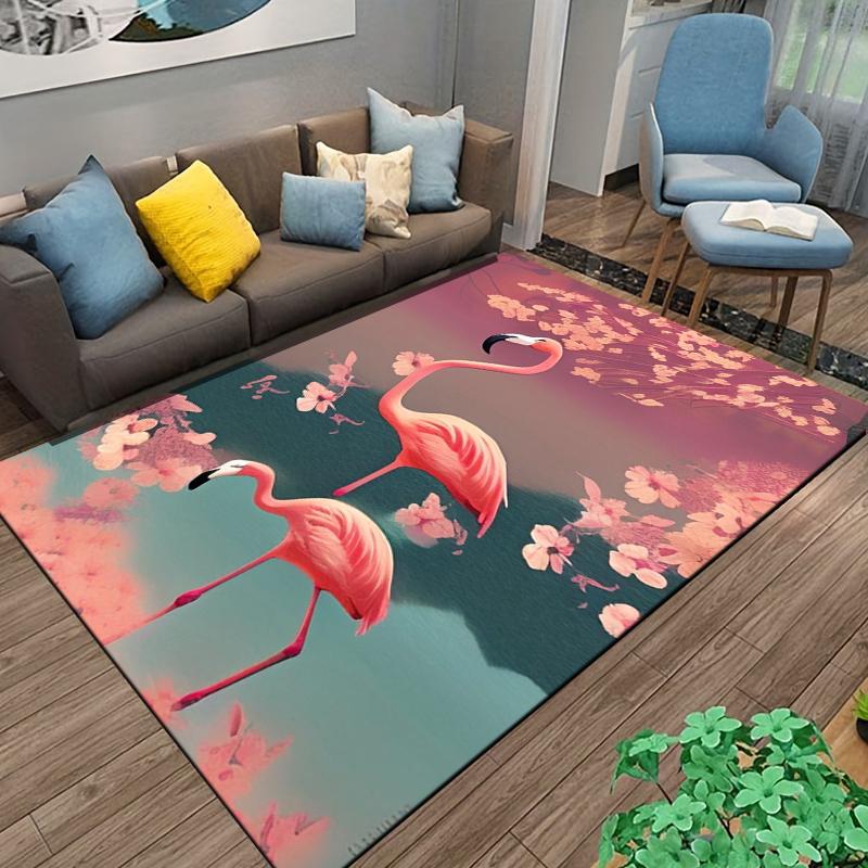 Flamingo Bliss Carpet Design with Elegant Pink Flowers Suitable for Use As an Anti-slip Game Mat for Living Room and Bedroom Sofas