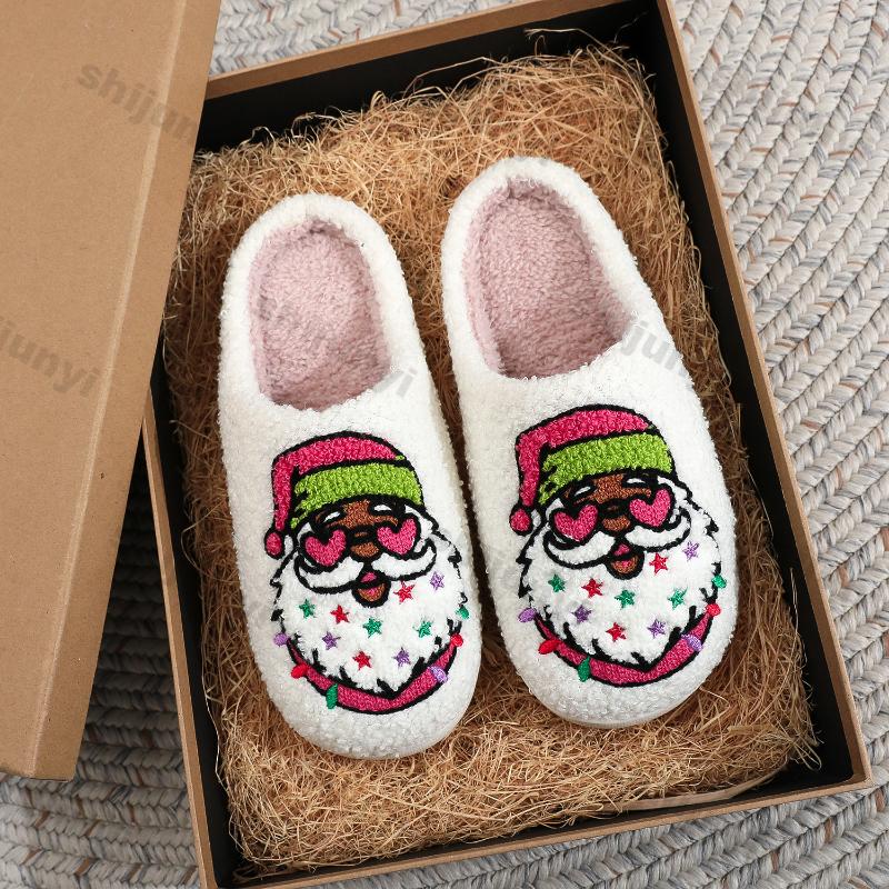 Mode Damen Weihnachtsmann Baumwollpantoffeln Neue Niedliche Cartoon Anti-Rutsch Winter Warme Baumwollpantoffeln Damen Indoor Zuhause Boden Flauschige Pantoletten