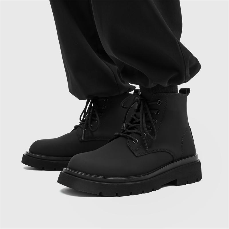 Fashion Autumn and Winter Thick Soled Men's Short Boots Black Classic Minimalist Style Business Office Outdoor Leisure Party Hot Shoes