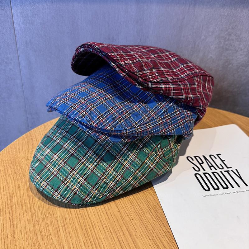 Checkered Vintage Pattern Beret Hat With Breathable Cotton For Women Fashion